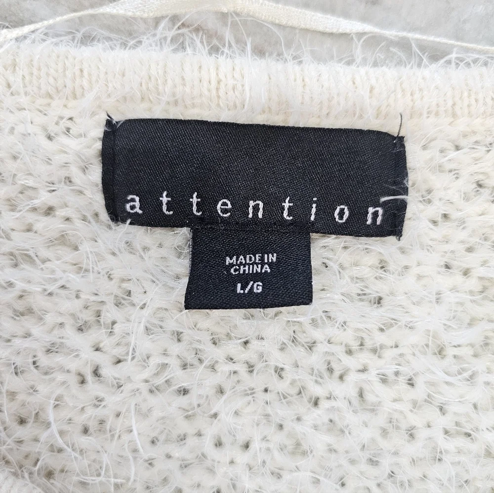 Attention Cream Fuzzy Knit Sweater Large Soft Eyelash Pullover Cozy Neutral